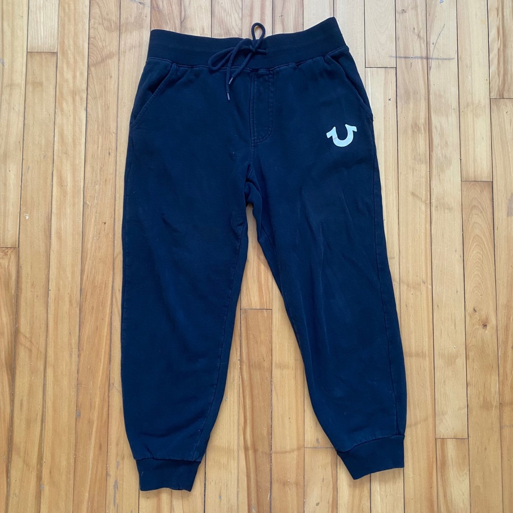 True Religion Black Jogger Sweatpants Horseshoe Logo Mens Size Small